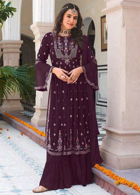 3 Pc Purple Semi Stitched Georgette Suit Set VDKSH13042056 - Indian Silk House Agencies