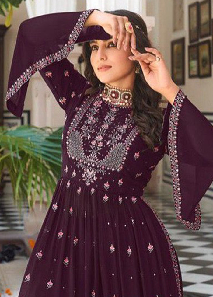 3 Pc Purple Semi Stitched Georgette Suit Set VDKSH13042056 - Indian Silk House Agencies