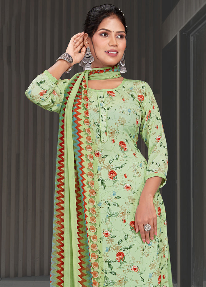3 Pc Green Unstitched Digital Print Silk Suit Set VDKSH02052077 - Indian Silk House Agencies