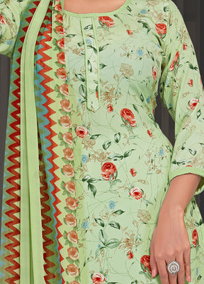3 Pc Green Unstitched Digital Print Silk Suit Set VDKSH02052077 - Indian Silk House Agencies