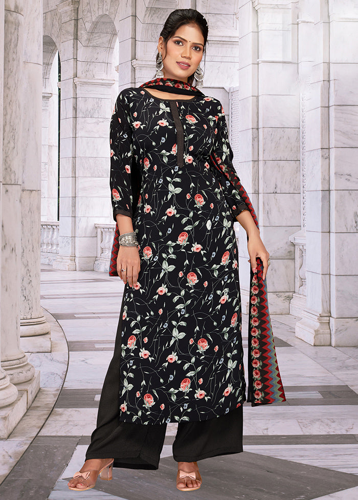 3 Pc Black Unstitched Digital Print Silk Suit Set VDKSH02052078 - Indian Silk House Agencies