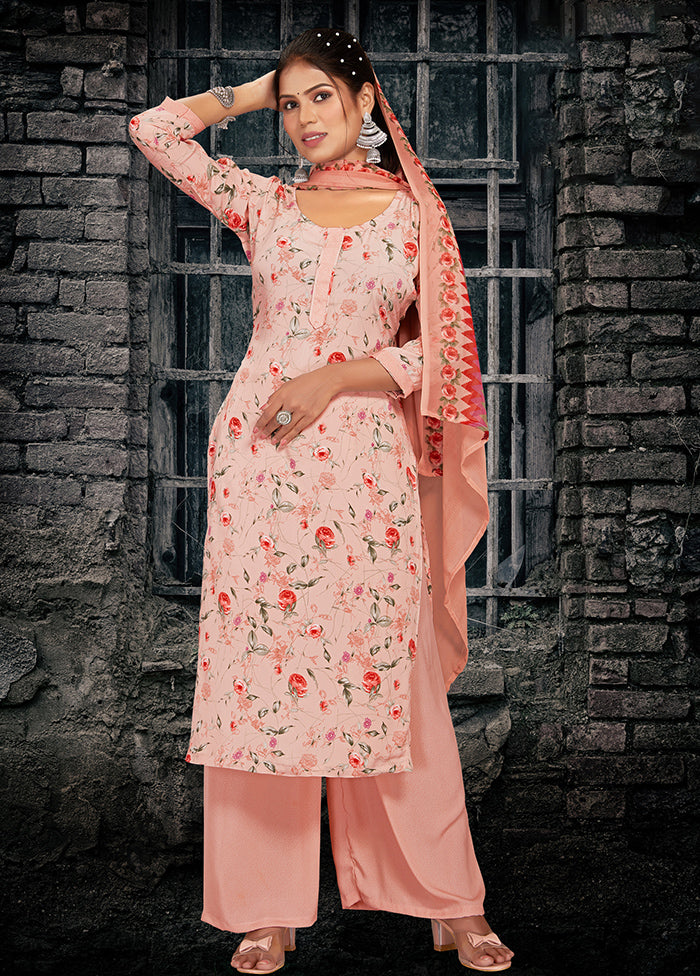 3 Pc Pink Unstitched Digital Print Silk Suit Set VDKSH02052080 - Indian Silk House Agencies