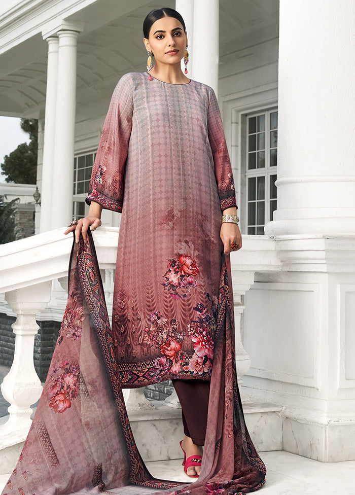 3 Pc Rust Unstitched Digital Print Silk Suit Set VDKSH02052083 - Indian Silk House Agencies
