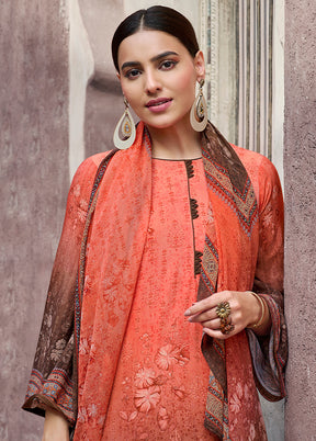 3 Pc Orange Unstitched Digital Print Silk Suit Set VDKSH02052089 - Indian Silk House Agencies