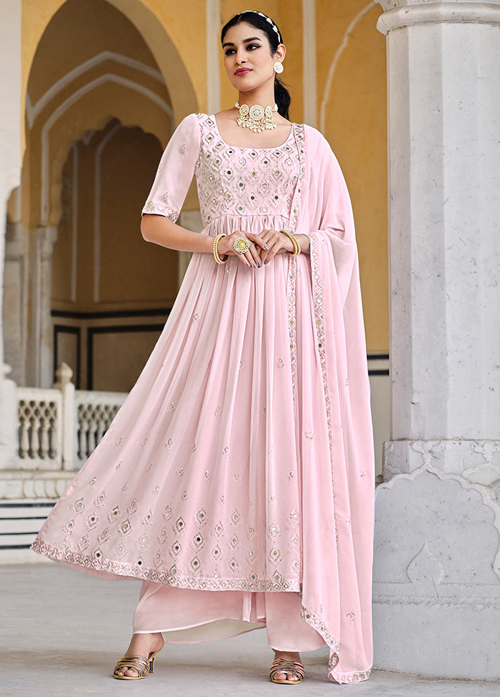 3 Pc Pink Georgette Semi Stitched Suit Set VDKSH02052070 - Indian Silk House Agencies