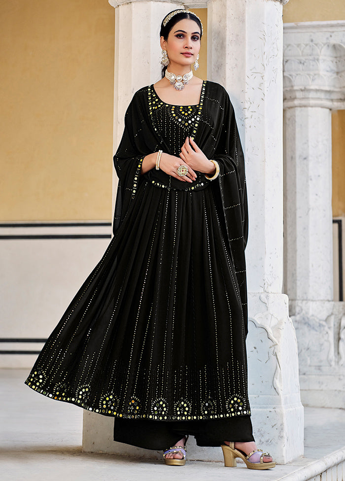 3 Pc Black Georgette Semi Stitched Suit Set VDKSH02052073 - Indian Silk House Agencies