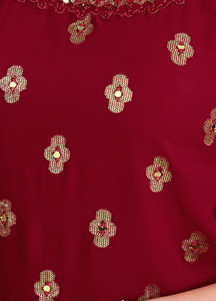 3 Pc Red Readymade Embroidered Sharrara Set VDKSH02052061 - Indian Silk House Agencies