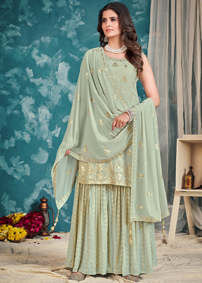 3 Pc Light Green Embroidered Sharrara Set VDKSH02052062 - Indian Silk House Agencies