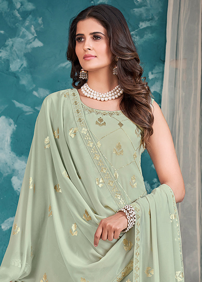 3 Pc Light Green Embroidered Sharrara Set VDKSH02052062 - Indian Silk House Agencies