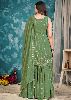 3 Pc Green Embroidered Sharrara Set VDKSH02052065 - Indian Silk House Agencies