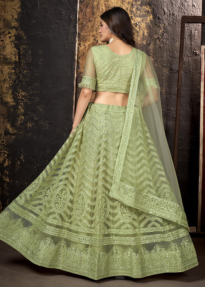 3 Pc Green Semi Stitched Net Lehenga Set - Indian Silk House Agencies
