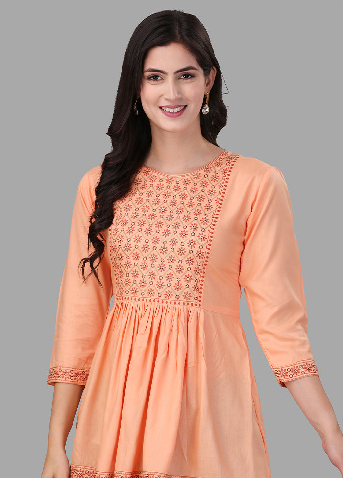Light Orange Foil Print Readymade Top VDKSH02052057 - Indian Silk House Agencies