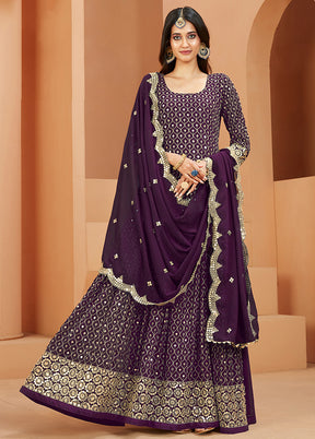 3 Pc Wine Georgette Semi Stitched Anakali Suits Set VDKSH02052067 - Indian Silk House Agencies
