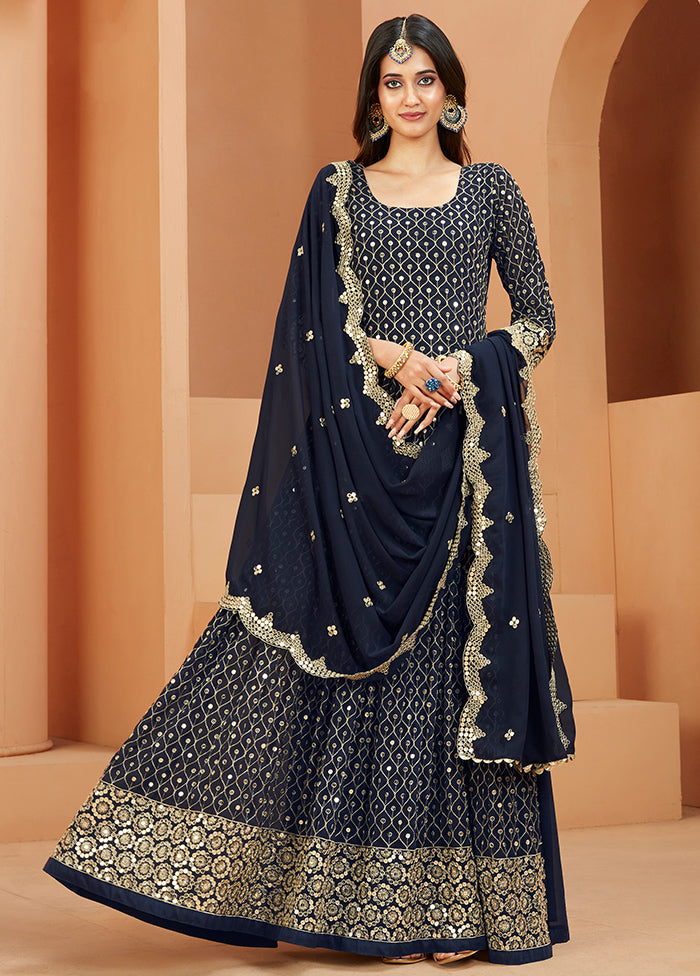3 Pc Blue Georgette Semi Stitched Anakali Suits Set VDKSH02052068 - Indian Silk House Agencies
