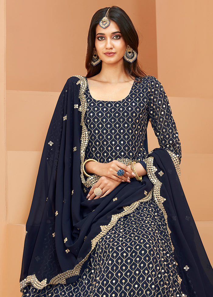 3 Pc Blue Georgette Semi Stitched Anakali Suits Set VDKSH02052068 - Indian Silk House Agencies