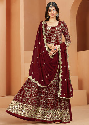 3 Pc Maroon Georgette Semi Stitched Anakali Suits Set VDKSH02052069 - Indian Silk House Agencies