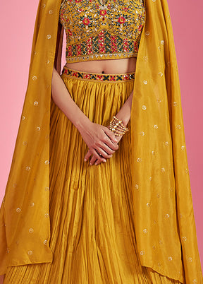 3 Pc Mustard Readymade Chinon Lehenga Set - Indian Silk House Agencies