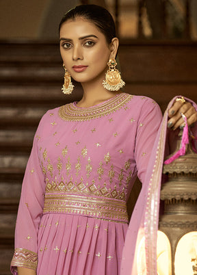 3 Pc Pink Georgette Semi Stitched Suit Set VDKSH02052075 - Indian Silk House Agencies