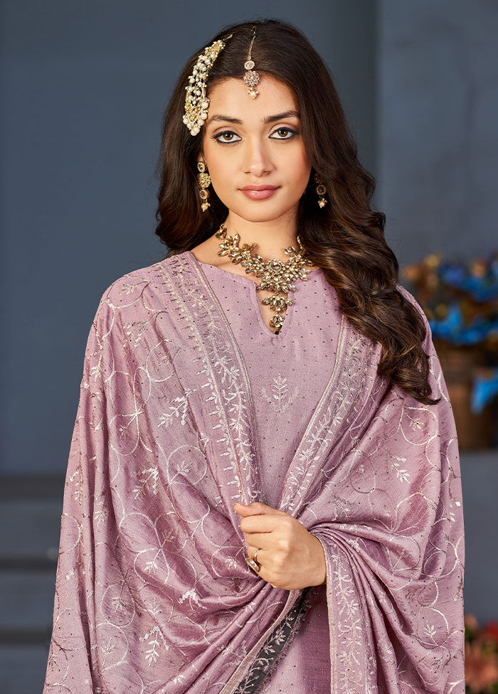 3 Pc Purple Semi Stitched Silk Jacquard Work Suit Set VDKSH06052041 - Indian Silk House Agencies