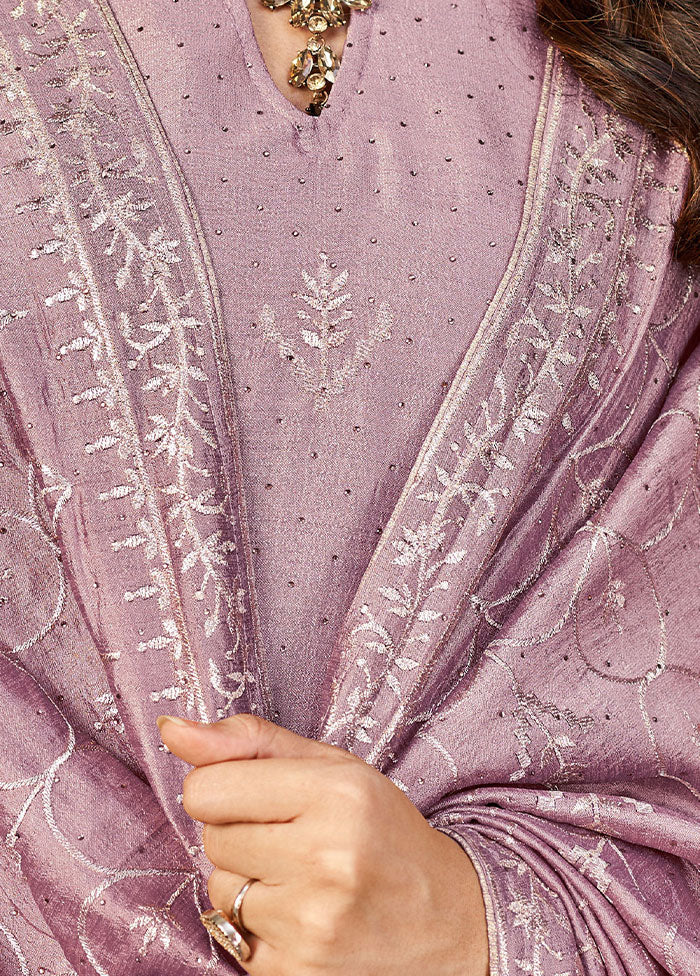 3 Pc Purple Semi Stitched Silk Jacquard Work Suit Set VDKSH06052041 - Indian Silk House Agencies