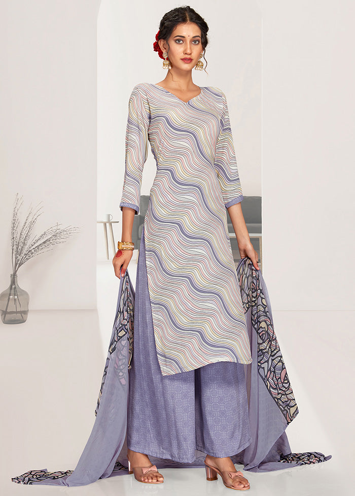 3 Pc Grey Unstitched Silk Digital Suit Set VDKSH11052048 - Indian Silk House Agencies
