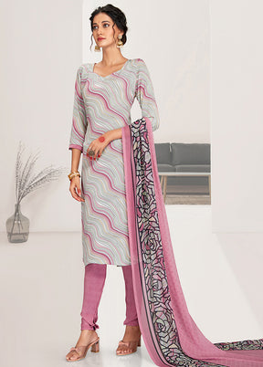 3 Pc Grey Unstitched Silk Digital Suit Set VDKSH11052049 - Indian Silk House Agencies