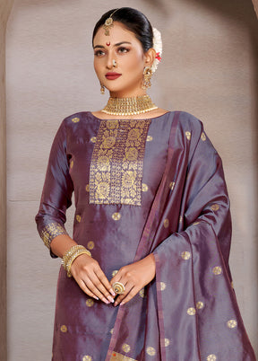3 Pc Purple Semi Stitched Silk Suit Set VDKSH11052036 - Indian Silk House Agencies