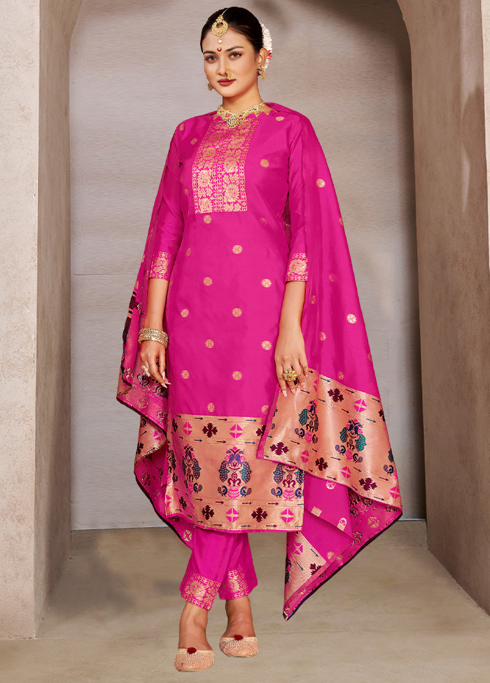 3 Pc Pink Semi Stitched Silk Suit Set VDKSH11052037 - Indian Silk House Agencies