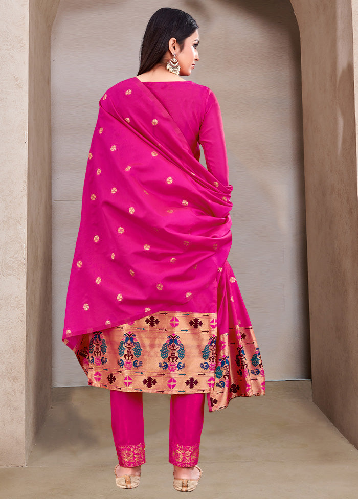 3 Pc Pink Semi Stitched Silk Suit Set VDKSH11052037 - Indian Silk House Agencies