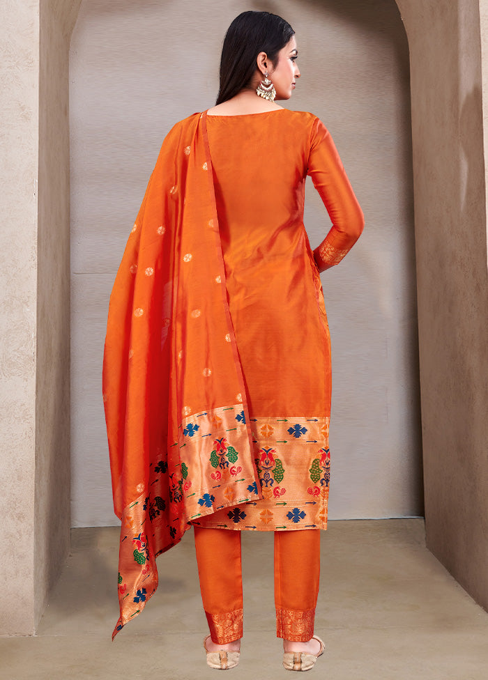 3 Pc Orange Semi Stitched Silk Suit Set VDKSH11052041 - Indian Silk House Agencies