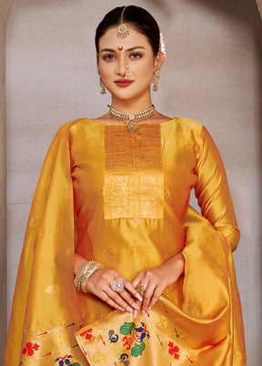 3 Pc Yellow Semi Stitched Silk Suit Set VDKSH11052044 - Indian Silk House Agencies