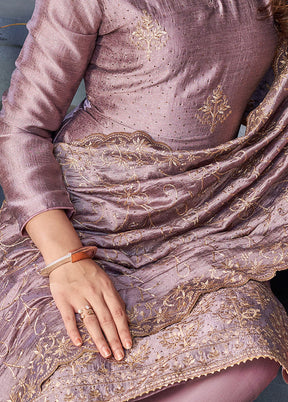 3 Pc Purple Semi Stitched Silk Suit Set VDKSH0805043 - Indian Silk House Agencies