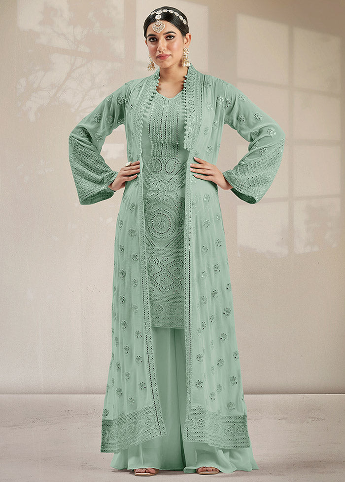 3 Pc Green Georgette Mirror Work Suit Set VDKSH0805055 - Indian Silk House Agencies