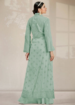 3 Pc Green Georgette Mirror Work Suit Set VDKSH0805055 - Indian Silk House Agencies