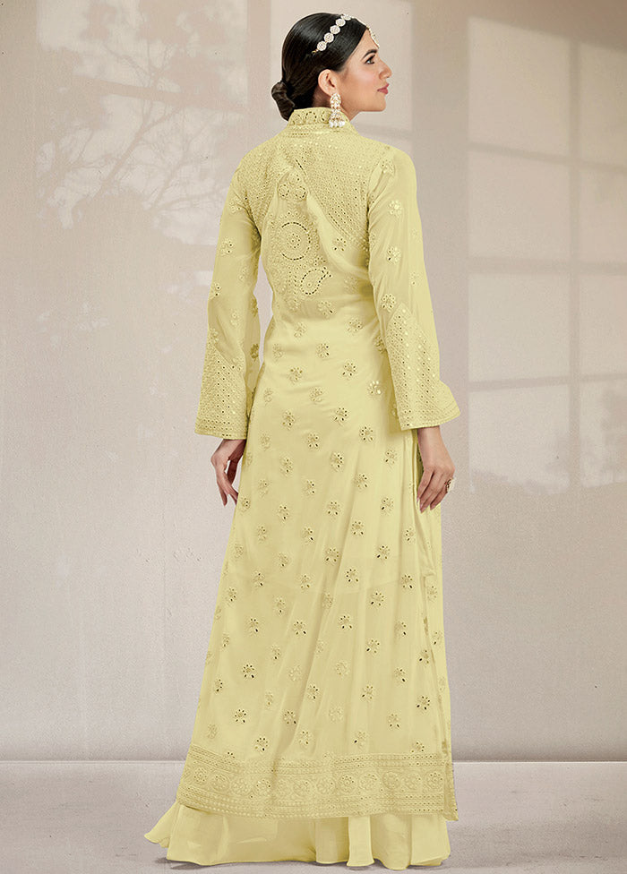 3 Pc Yellow Georgette Mirror Work Suit Set VDKSH0805058 - Indian Silk House Agencies