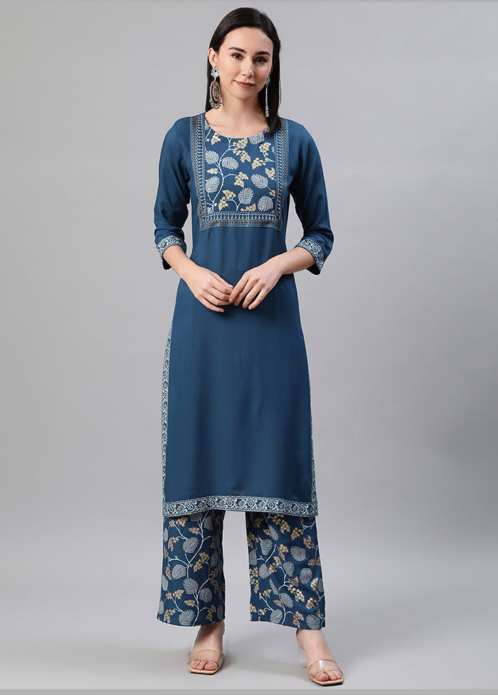 2 Pc Teal Readymade Rayon Kurti Set VDKSH19052039 - Indian Silk House Agencies