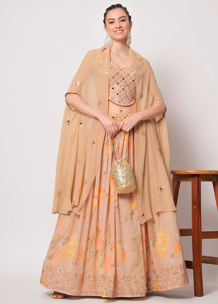 3 Pc Beige Semi Stitched Georgette Lehenga Set - Indian Silk House Agencies