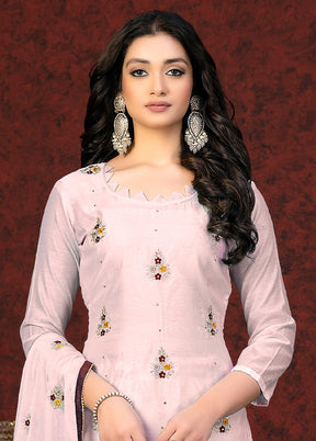 3 Pc Pink Unstitched Silk Hand Suit Set VDKSH20052048 - Indian Silk House Agencies