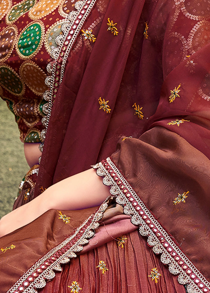 3 Pc Maroon Semi Stitched Silk Lehenga Set - Indian Silk House Agencies