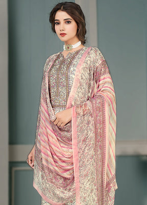 3 Pc Off White Unstitched Silk Suit Set VDKSH25052071 - Indian Silk House Agencies