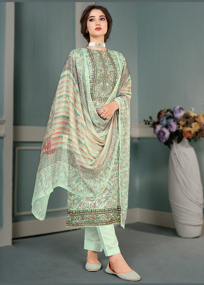3 Pc Green Unstitched Silk Suit Set VDKSH25052072 - Indian Silk House Agencies
