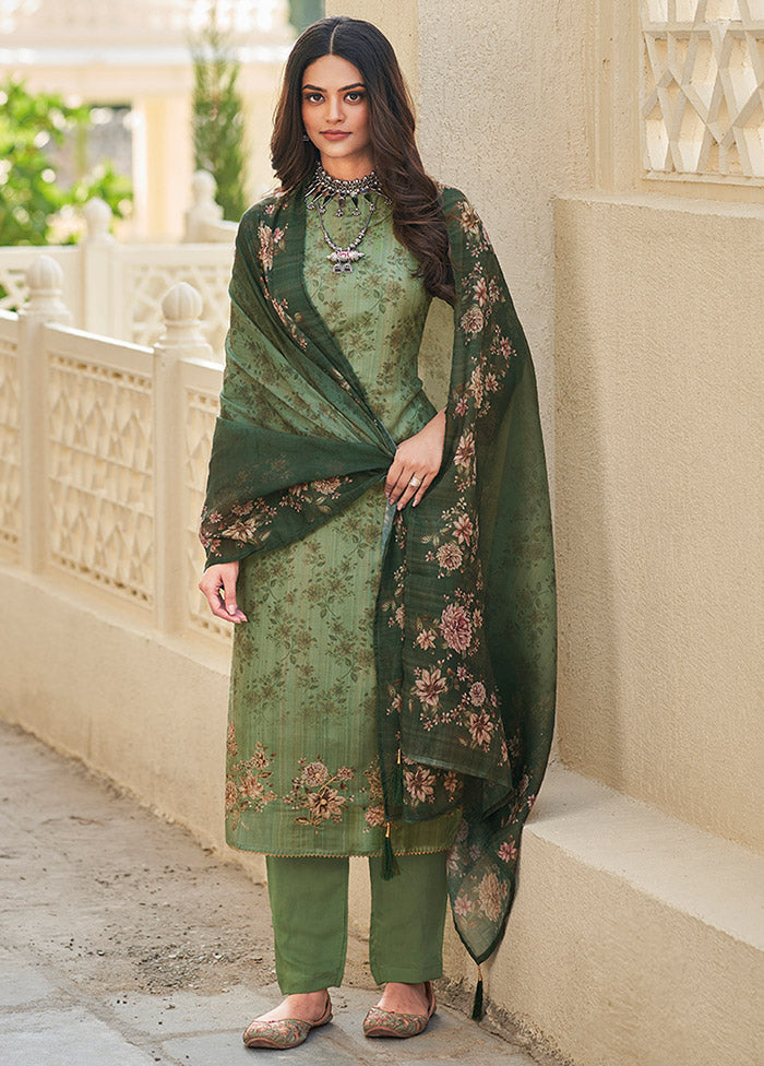 3 Pc Mehendi Unstitched Cotton Suit Set VDKSH31052119 - Indian Silk House Agencies
