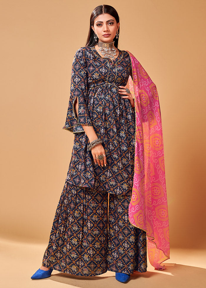 3 Pc Navy Blue Readymade Rayon Suit Set VDKSH31052074 - Indian Silk House Agencies