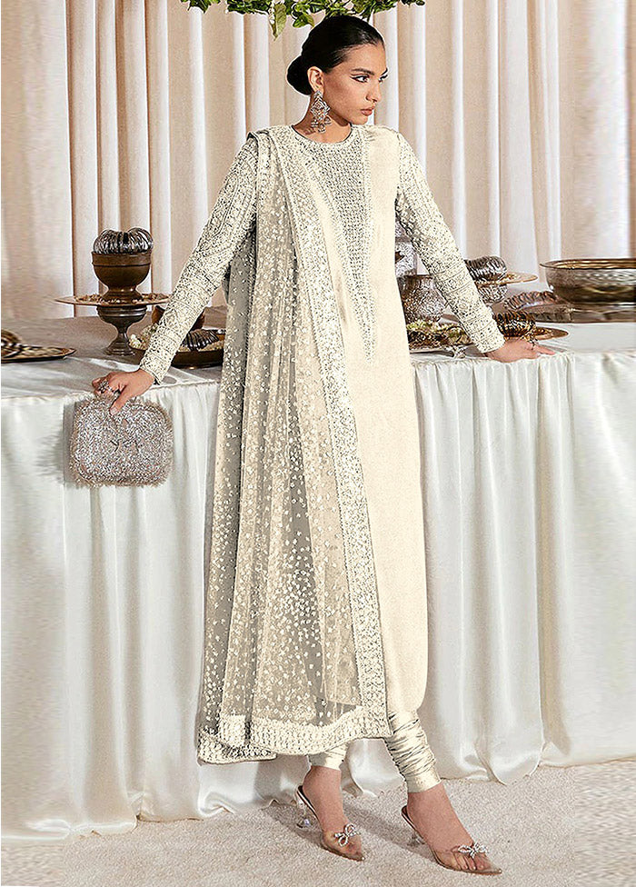 3 Pc Off White Semi Stitched Georgette Suit Set VDKSH31052099 - Indian Silk House Agencies