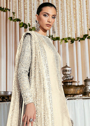 3 Pc Off White Semi Stitched Georgette Suit Set VDKSH31052099 - Indian Silk House Agencies