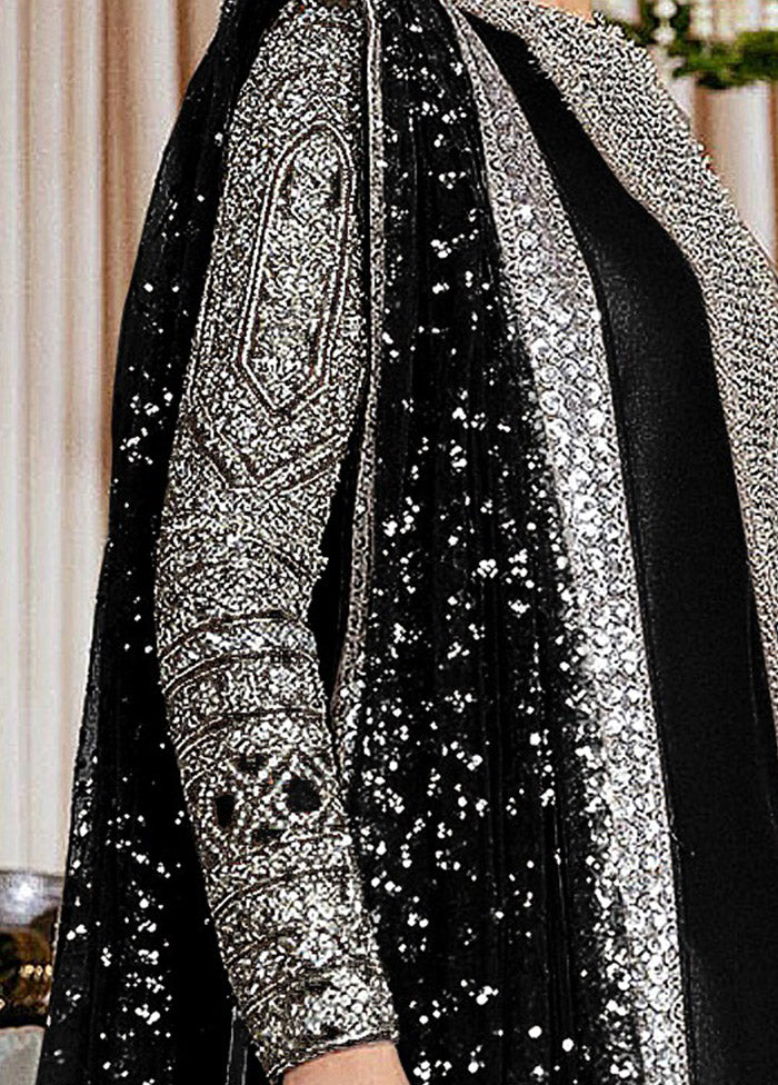 3 Pc Black Semi Stitched Georgette Suit Set VDKSH31052101 - Indian Silk House Agencies