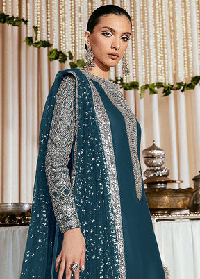 3 Pc Teal Semi Stitched Georgette Suit Set VDKSH31052102 - Indian Silk House Agencies