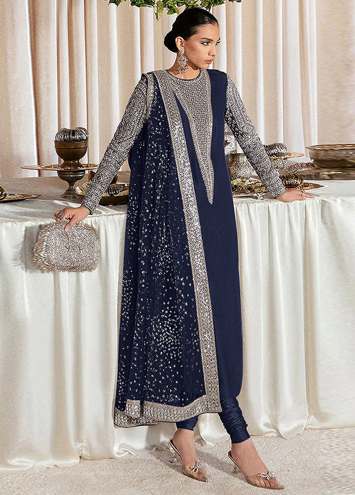 3 Pc Blue Semi Stitched Georgette Suit Set VDKSH31052103 - Indian Silk House Agencies