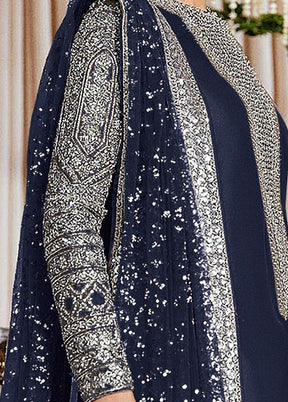 3 Pc Blue Semi Stitched Georgette Suit Set VDKSH31052103 - Indian Silk House Agencies
