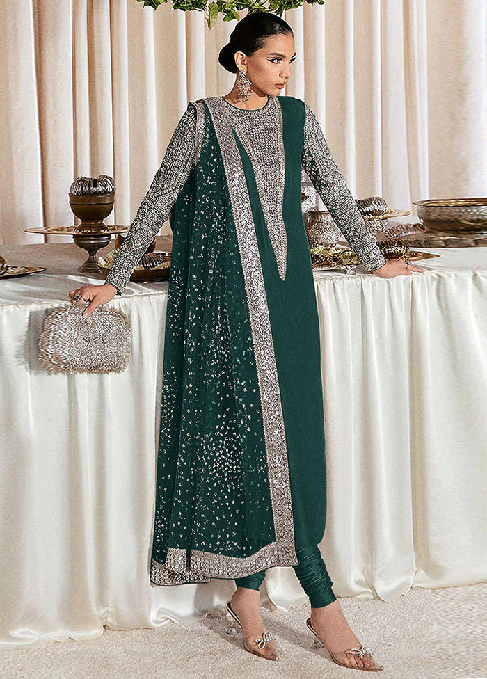 3 Pc Green Semi Stitched Georgette Suit Set VDKSH31052104 - Indian Silk House Agencies